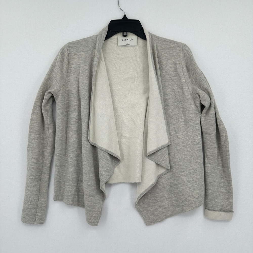 Aritzia Babaton Sweater Womens XS Linen Wool Gray Cardigan Open Drape Neck Crop